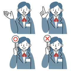 スーツを着た女性の上半身のポーズセット