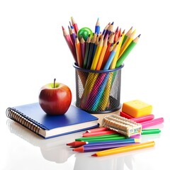 School supplies on white background