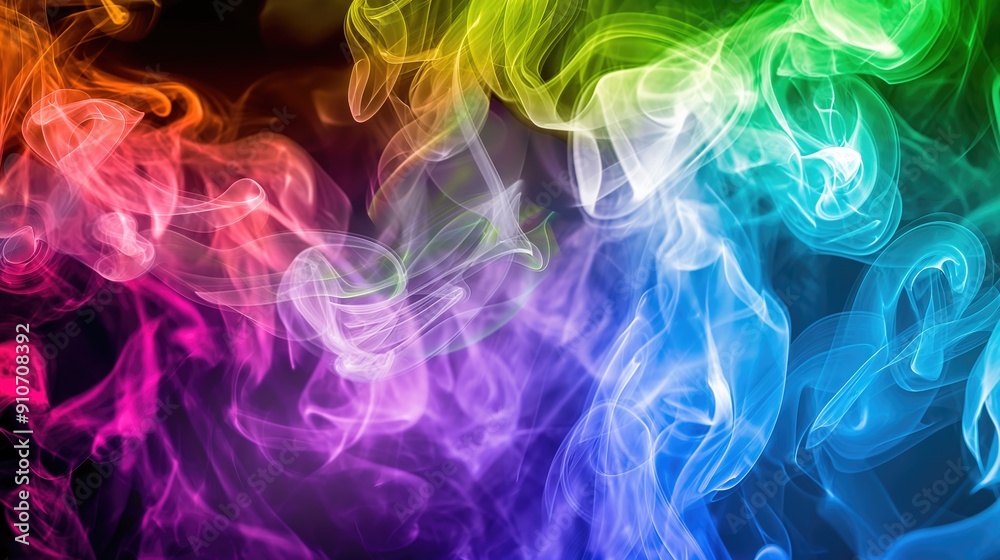 Poster a vibrant array of colorful smoke dances and swirls against a dark backdrop, creating an abstract an