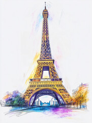 Watercolor illustration of Eiffel Tower in France