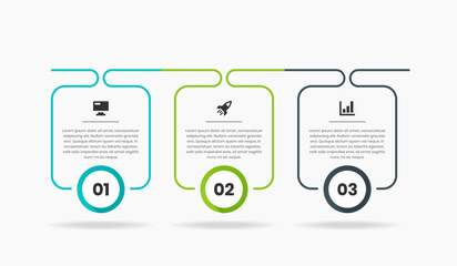 Vector Graphic of Infographic Element Design Templates with Icons and 3 Options or Steps. Suitable for Process Diagram, Presentations, Workflow Layout, Banner, Flow Chart, Infographic.