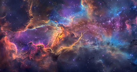 Fototapeta premium Cosmic Nebula with Vibrant Colors and Star Clusters