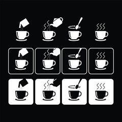 set of infograsphic brewing instant powder for drink instruction such as collagen, instant tea, cocoa, coffee, milk, outline design vector illustration
