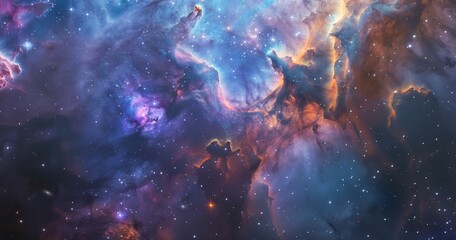 Fototapeta premium Cosmic Nebula with Glowing Stars and Gaseous Clouds