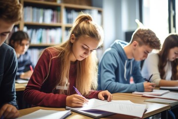 Obraz premium Classroom student writing teen.