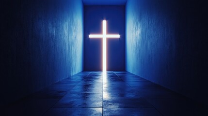 Naklejka premium Glowing Cross in a Dark Hallway