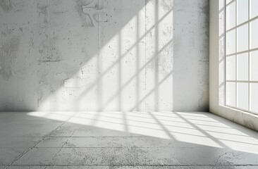 Obraz premium White Concrete Room with Window and Sunbeams