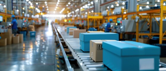 Naklejka premium Team of Workers Collaborating on Enhancements for Jigsaw Puzzle Production Line