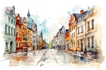 Fototapeta premium Building street architecture painting.