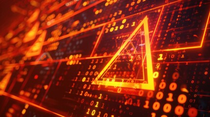 Abstract Digital Data with a Glowing Triangle