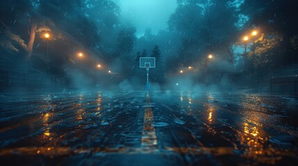 Rainy Night Basketball Court