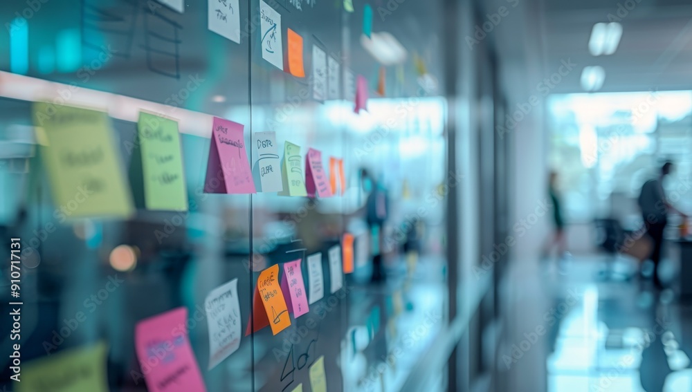 Poster a wall covered in colorful sticky notes with handwritten notes