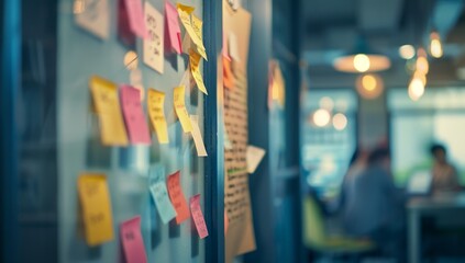 Colorful Sticky Notes on a Glass Door in an Office