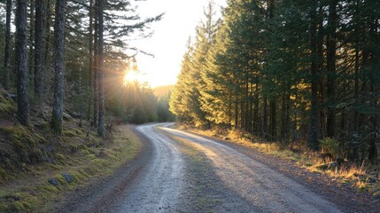 Fototapeta premium Winding Forest Road at Golden Hour