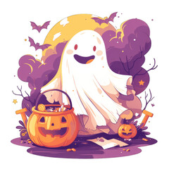 Halloween Element, little Ghosts and Jack-o'-Lantern