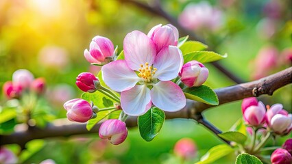 Obraz premium Fresh pink apple blossom on tree branch , spring, blooming, nature, pink, delicate, floral, petals, orchard, fragrant, garden
