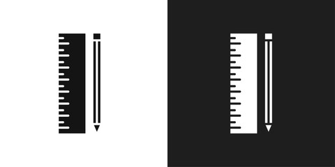 Pencil and ruler icon line art vector