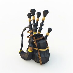 3D Render, Low Poly style of a bagpipe with a bag and multiple pipes, on isolated white background, Generative AI