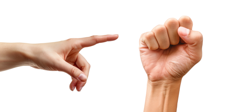 pointing hand and fist isolated on transparent background