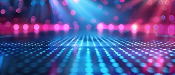 Obraz premium Futuristic grid pattern with blue glowing lights and reflections Abstract technology background evoking virtual reality and digital landscapes