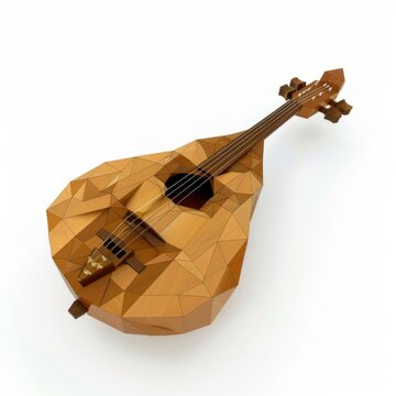 recommend clip art: 3D Render, Low Poly style of a mandola with a smaller, oval body and four strings, on isolated white background, Generative AI