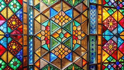 Colorful pieces of glass creating intricate patterns in a stained glass window, stained glass, colorful, vibrant, design