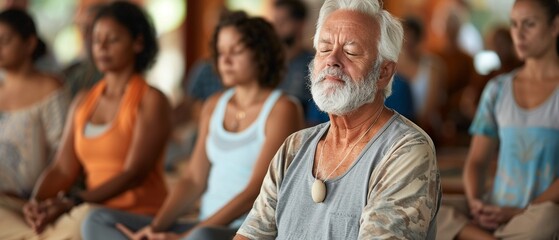 Fototapeta premium A senior leading a wellness retreat, focusing on mindfulness, yoga, and meditation for all ages