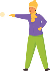 Woman bundled up in winter clothes is throwing a snowball