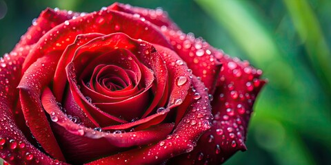 Vibrant red rose with dew drops on petals, rose, flower, vibrant, red, petals, dew drops, bloom, garden, plant, nature