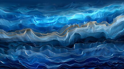A digital art piece featuring deep blue waves, creating an abstract background