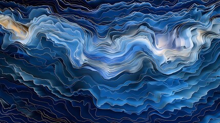 A digital art piece featuring deep blue waves, creating an abstract background