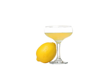 PNG, Whole lemon and cocktail glass with limoncello, isolated on white background