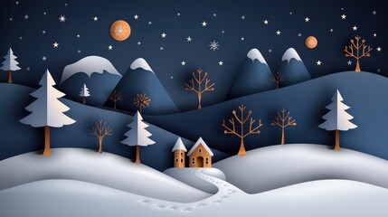 Christmas festival minimalist wallpaper for sale showcasing starry night sky, vector style.