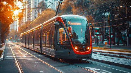 Obraz premium Electric public transport system, representing sustainable commuting
