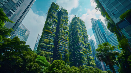 Green financial district with eco-friendly buildings