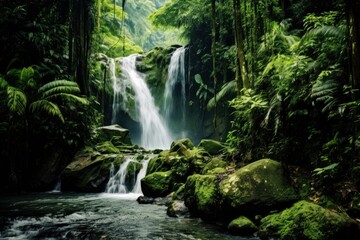 Waterfall vegetation rainforest outdoors.