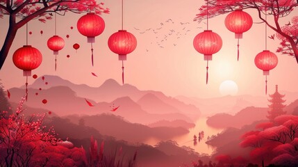 Festive vector image of Chinese lantern festival for New Year 2025.