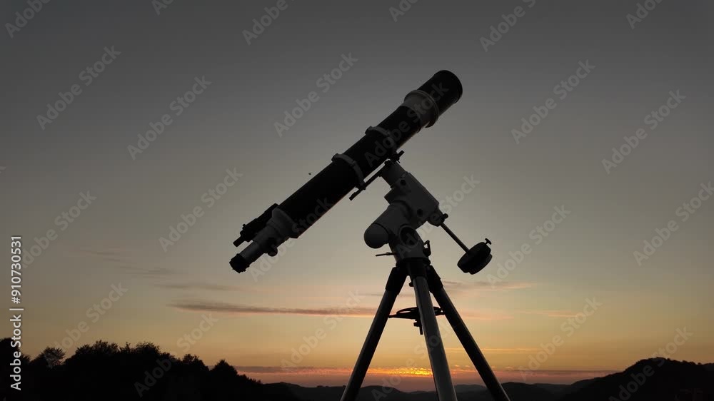 Wall mural preparing for night sky observing with a astronomical telescope just before sunset.