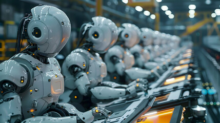 Fototapeta premium Smart factory with robotic workers