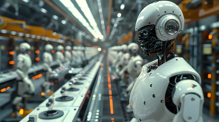 Fototapeta premium Smart factory with robotic workers