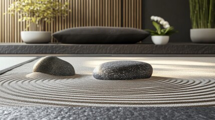 Zen Garden with Stones and Sand