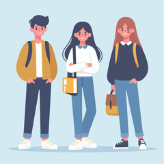 Multicultural student group set isolated on white background