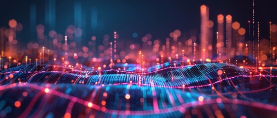 Obraz premium Dynamic Abstract Data Visualization of Big Data and Technology with Bright Lines and Floating Points