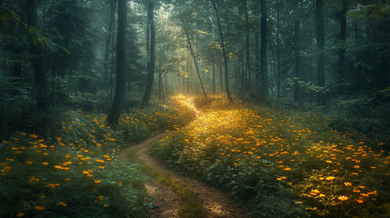 Obraz premium healing forest scenery with nature's melody, capturing the tranquility and therapeutic essence of the natural world