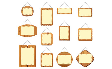 吊り下げ木製看板ベクターイラストセット	