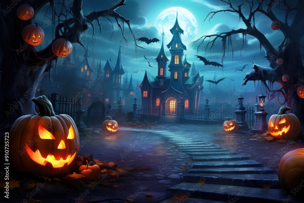 Poster 3d illustration Halloween halloween night.