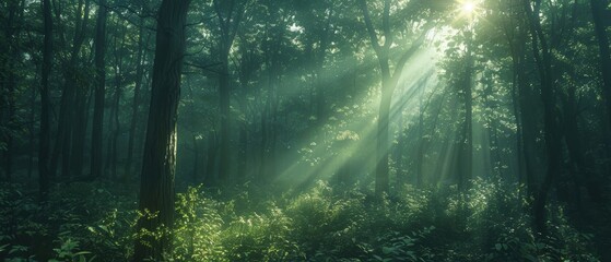Fototapeta premium Enchanting High Definition View of Sunlit Canopy in Lush Green Forest