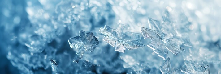 Fototapeta premium Macro shot of beautiful snowflakes, detailed and intricate, capturing the essence of winter wonder and its natural beauty and complexity.