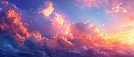 Majestic Dusk: Vibrant Sky with Colorful Clouds Illuminated by Sunset