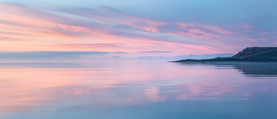Fototapeta premium Tranquil Morning Bliss: Soft Pastel Dawn Sky and Ethereal Clouds
